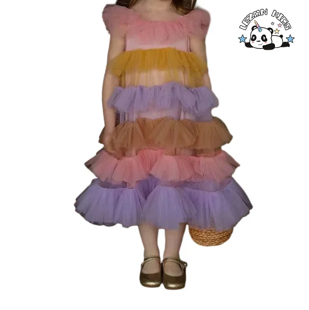 LEZONKIDS - Best New Product of 2024 colorful cute soft tulle cake frocks latest children dress designs